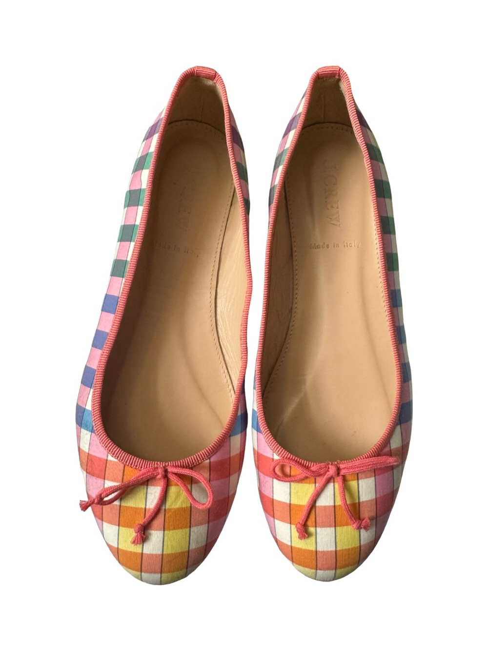 J.Crew Camille Madras Gingham Ballet Flats Made in Italy Size 6 Rainbow Plaid - Picture 7 of 13
